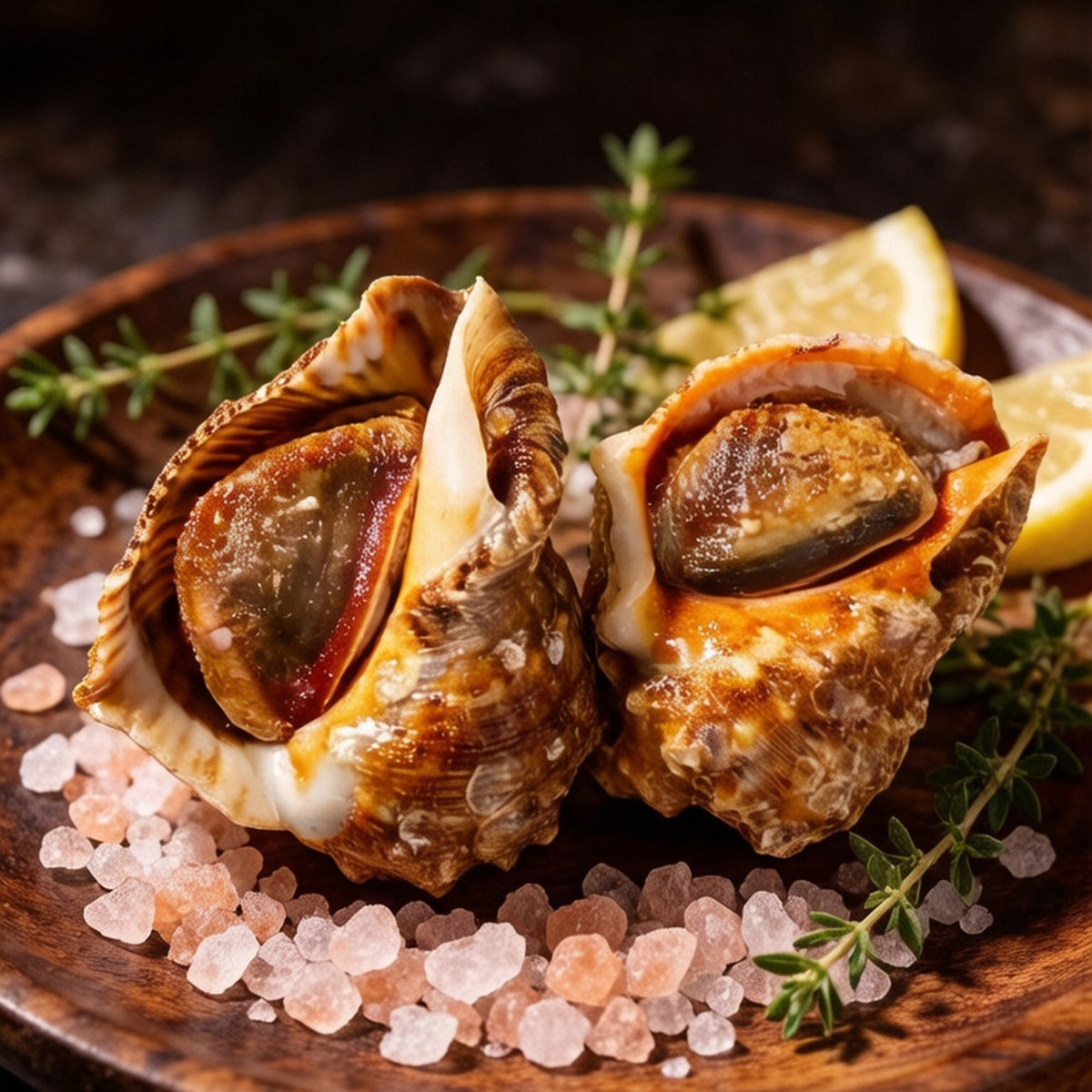 Salt-roasted conch on a bed of coarse salt
