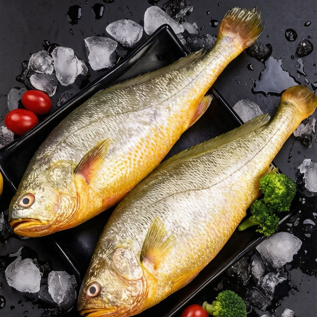 Steamed whole yellow croaker dressed with soy and hot oil