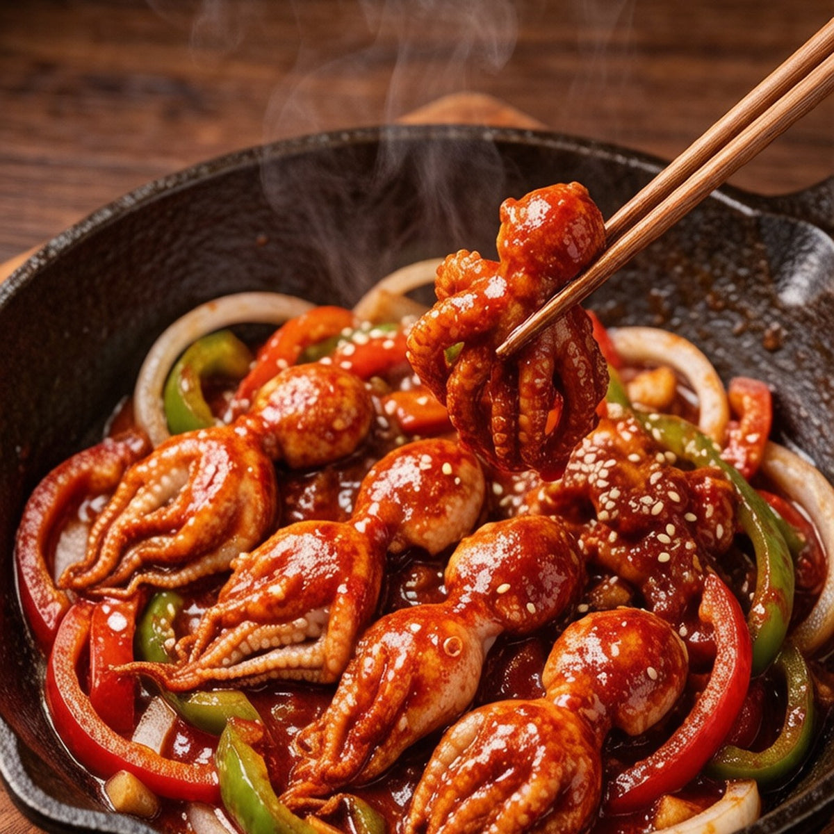 Korean-style spicy stir-fried baby octopus with chilli and onion